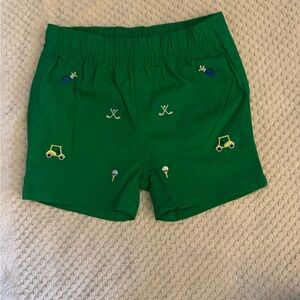 Green Kids Shorts with Embroidered Golf Motifs